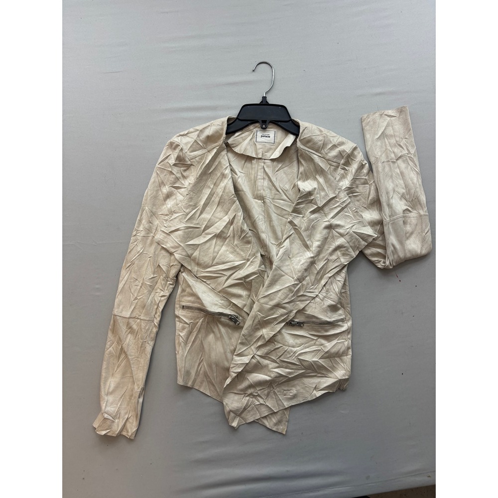 Pimkie Collection Cream Beige Draped Waterfall Open Front Crinkle Jacket Pockets